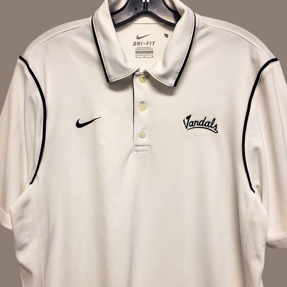 IDAHO VANDALS Polo Shirt Mens Medium White Black NIKE Swoosh College Football - Picture 2 of 7